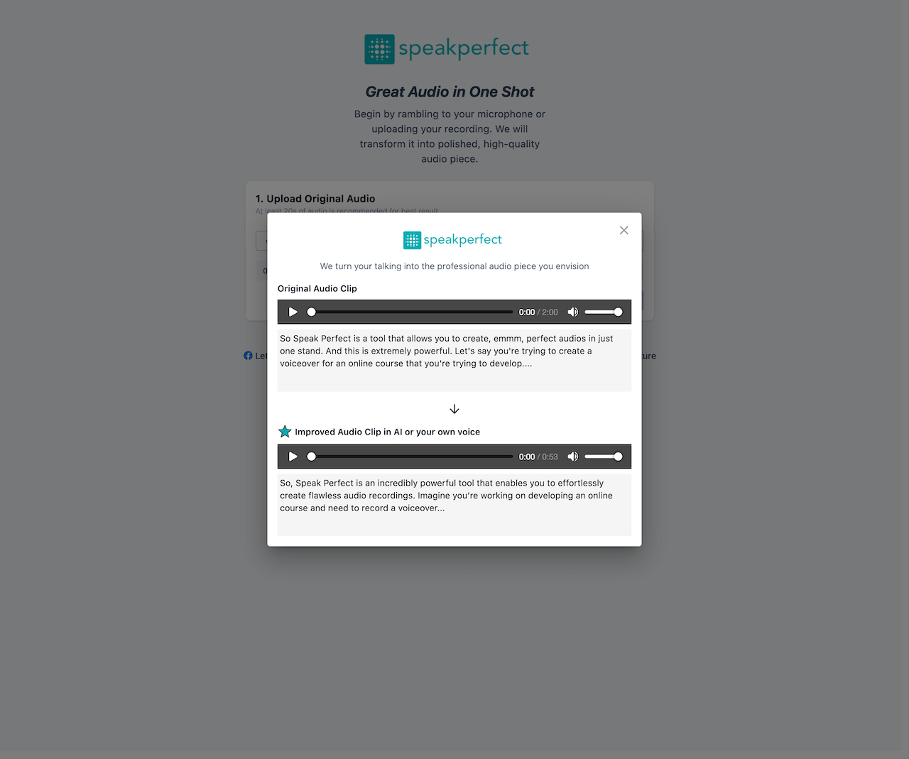 SpeakPerfect – creating high-quality audio content. easy transform ramblings or uploaded recordings into polished audio pieces Logo