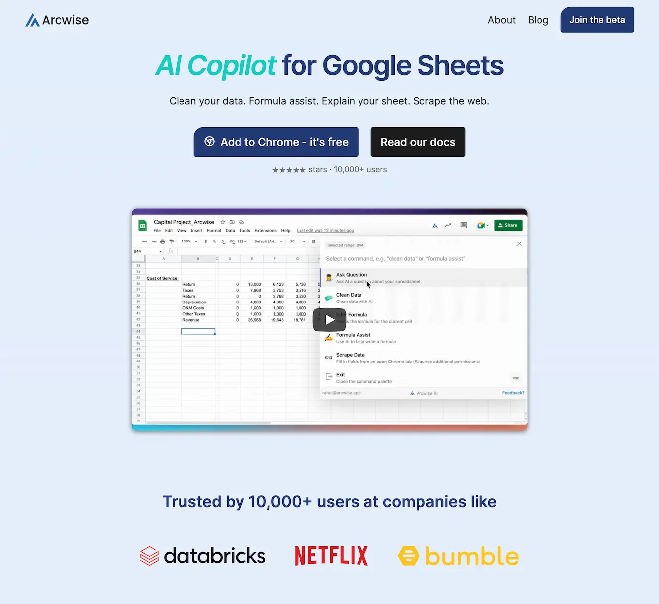 Arcwise AI – enhance the functionality of Google Sheets Logo