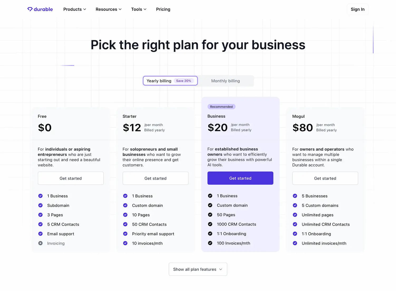 durable.co.pricing.plan.2024