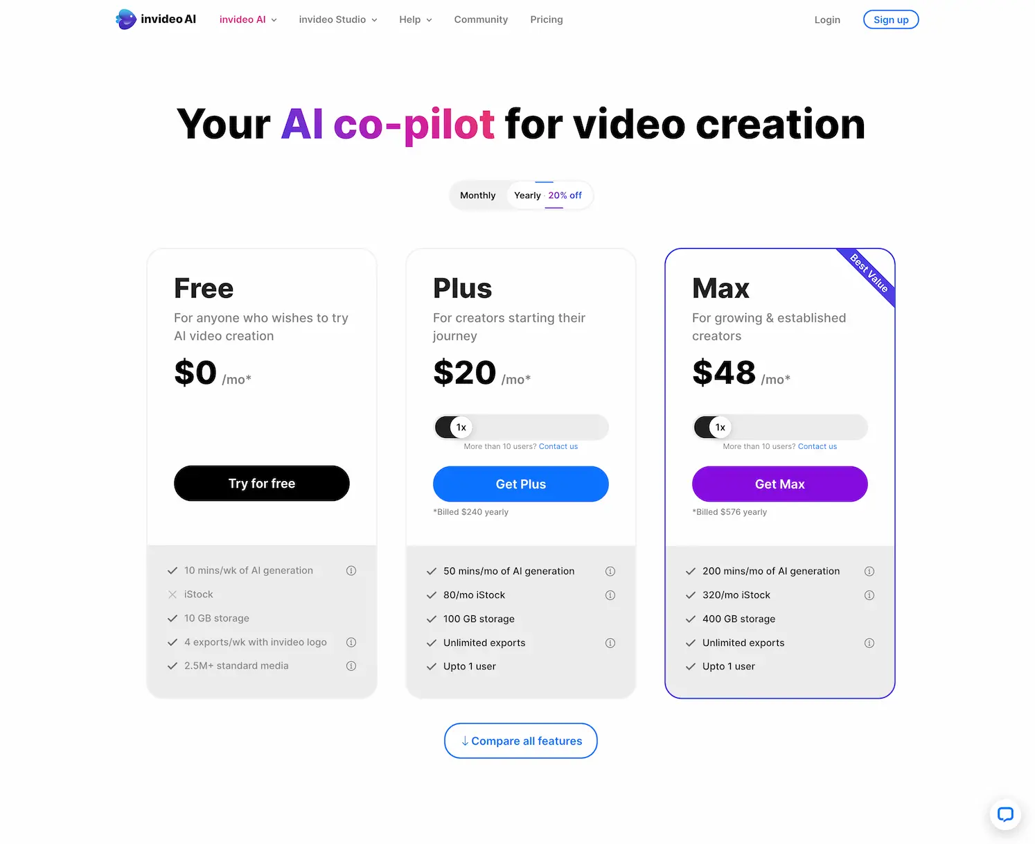 invideo.io.pricing
