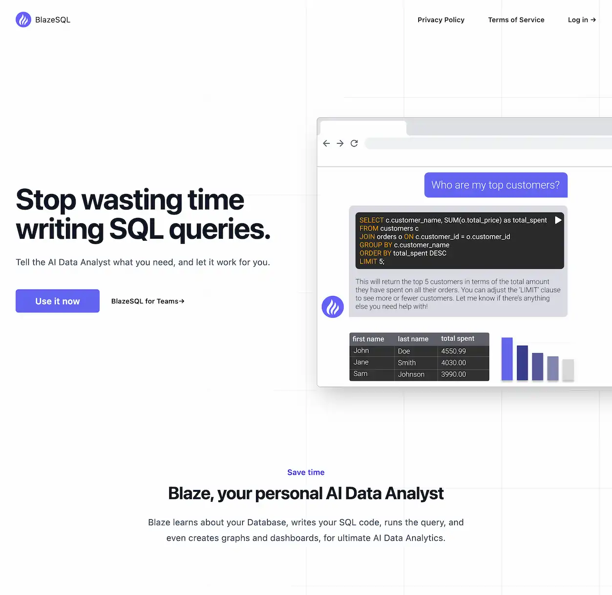 Blaze, your personal AI Data Analyst Logo