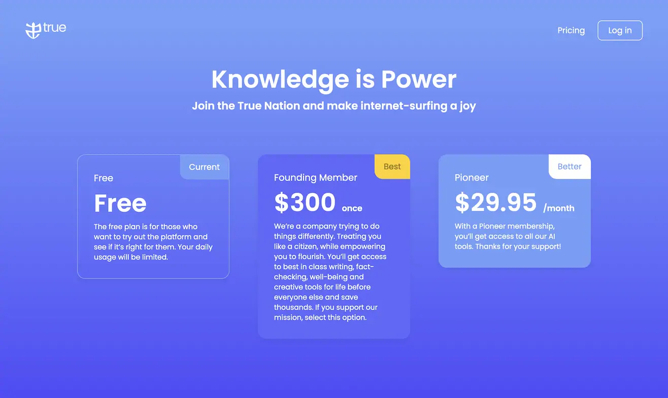 True AI- Become an internet citizen. Every website, more powerful Logo