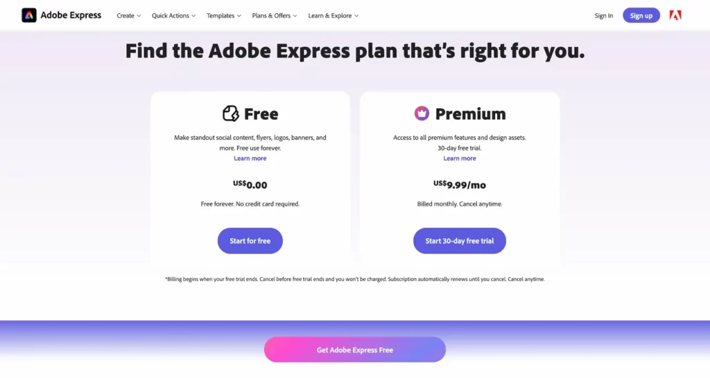 adobe.com.express.pricing