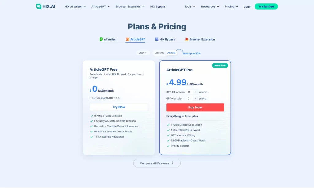 hix.ai.pricing.articlegpt.plan