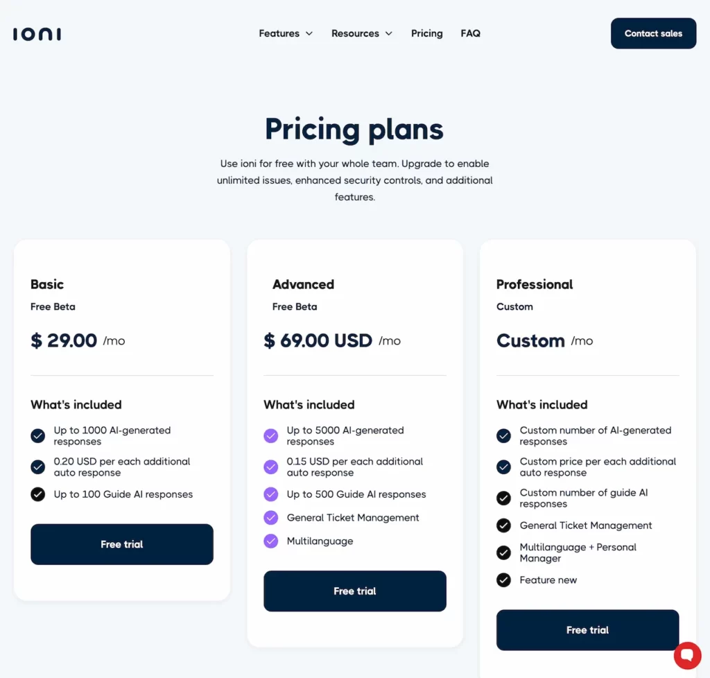 ioni.ai.pricing