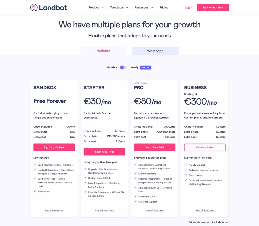 landbot.io.pricing