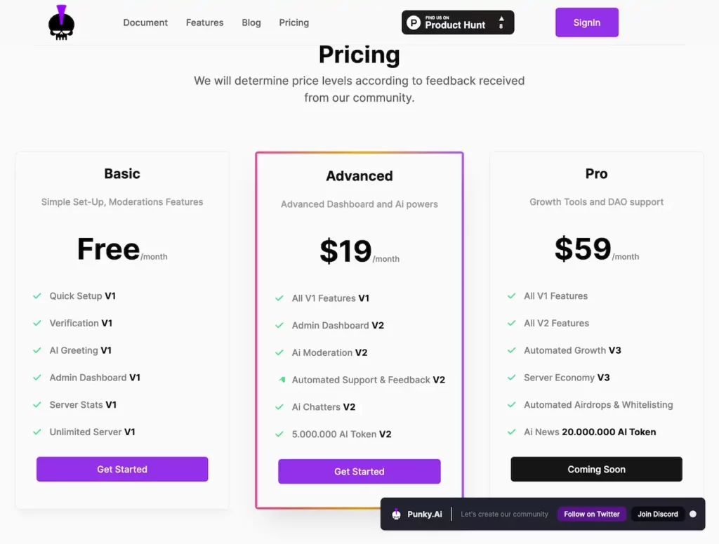 punky.ai.pricing