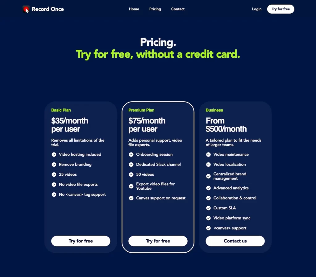 recordonce.com.pricing