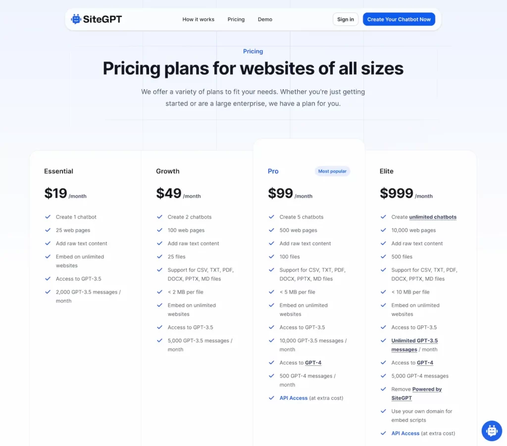 sitegpt.ai.pricing