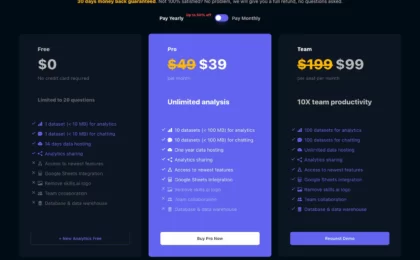 skills.ai - AI Copilot for Data Analytics, Data to Analytics Report in Minutes 3 skills.ai.analytics.pricing
