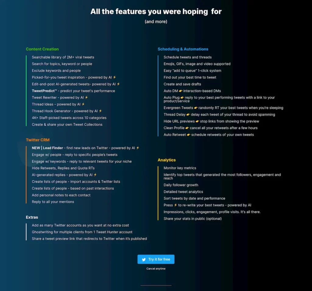 tweethunter.io.features