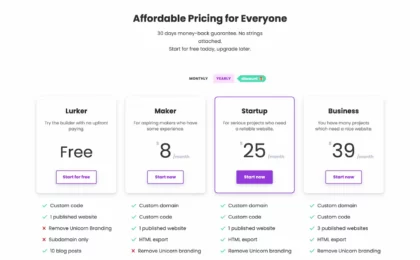 unicornplatform.com.pricing