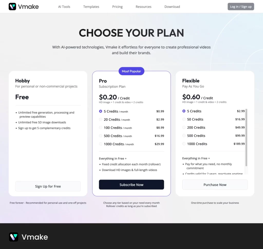 vmake.ai.pricing