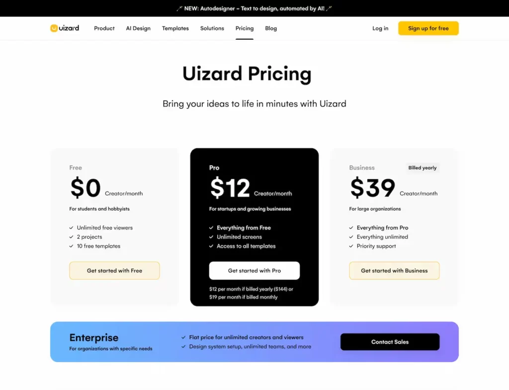 uizard.io.pricing