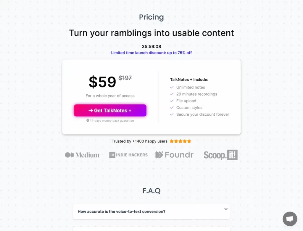 talknotes.io.pricing